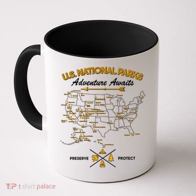 US National Parks Map Adventure Awaits Coffee Mug