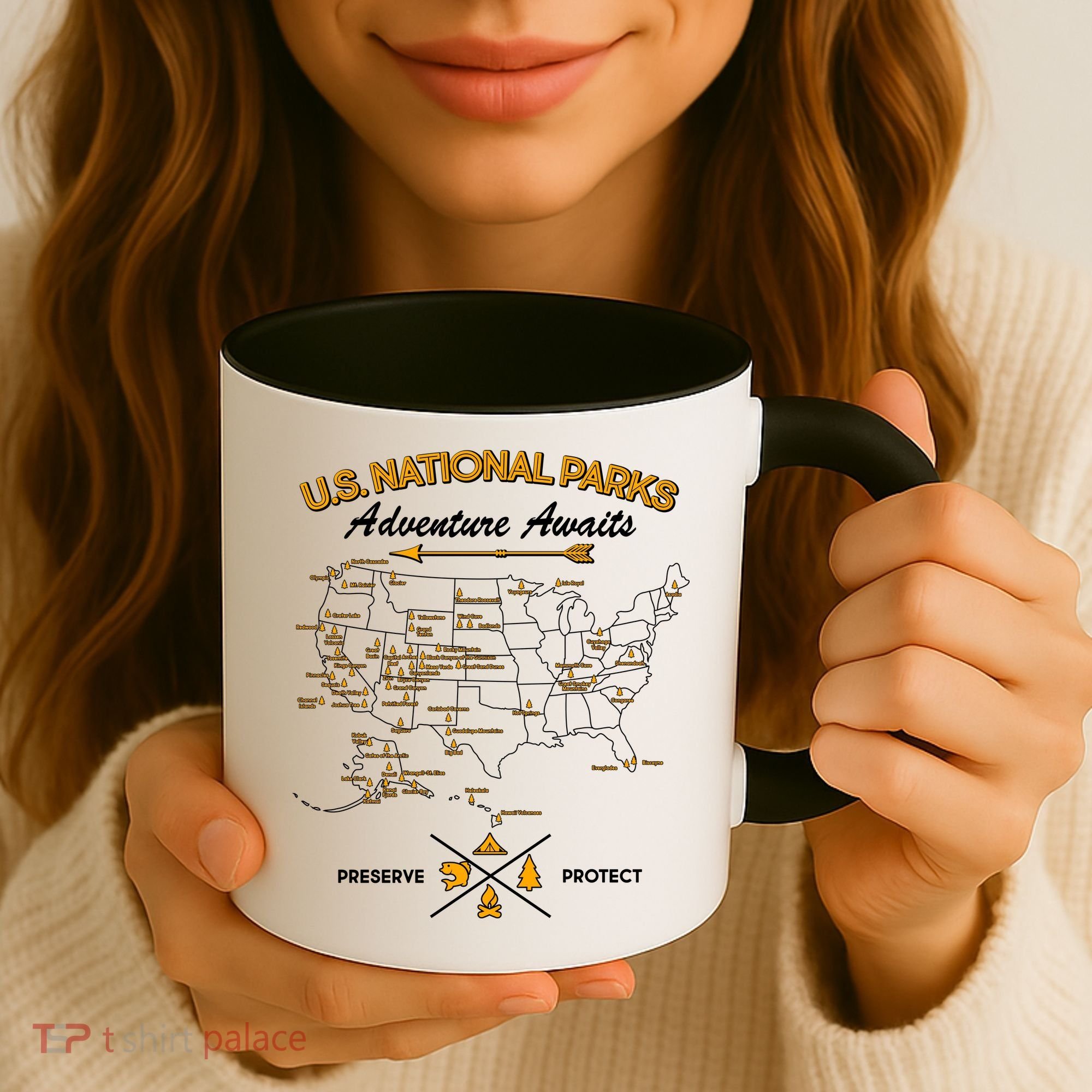 US National Parks Map Adventure Awaits Coffee Mug