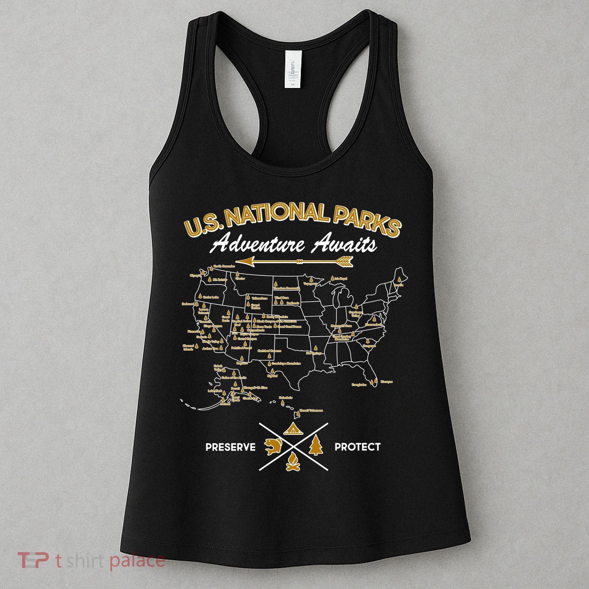 US National Parks Map Adventure Awaits Women's Tank Top