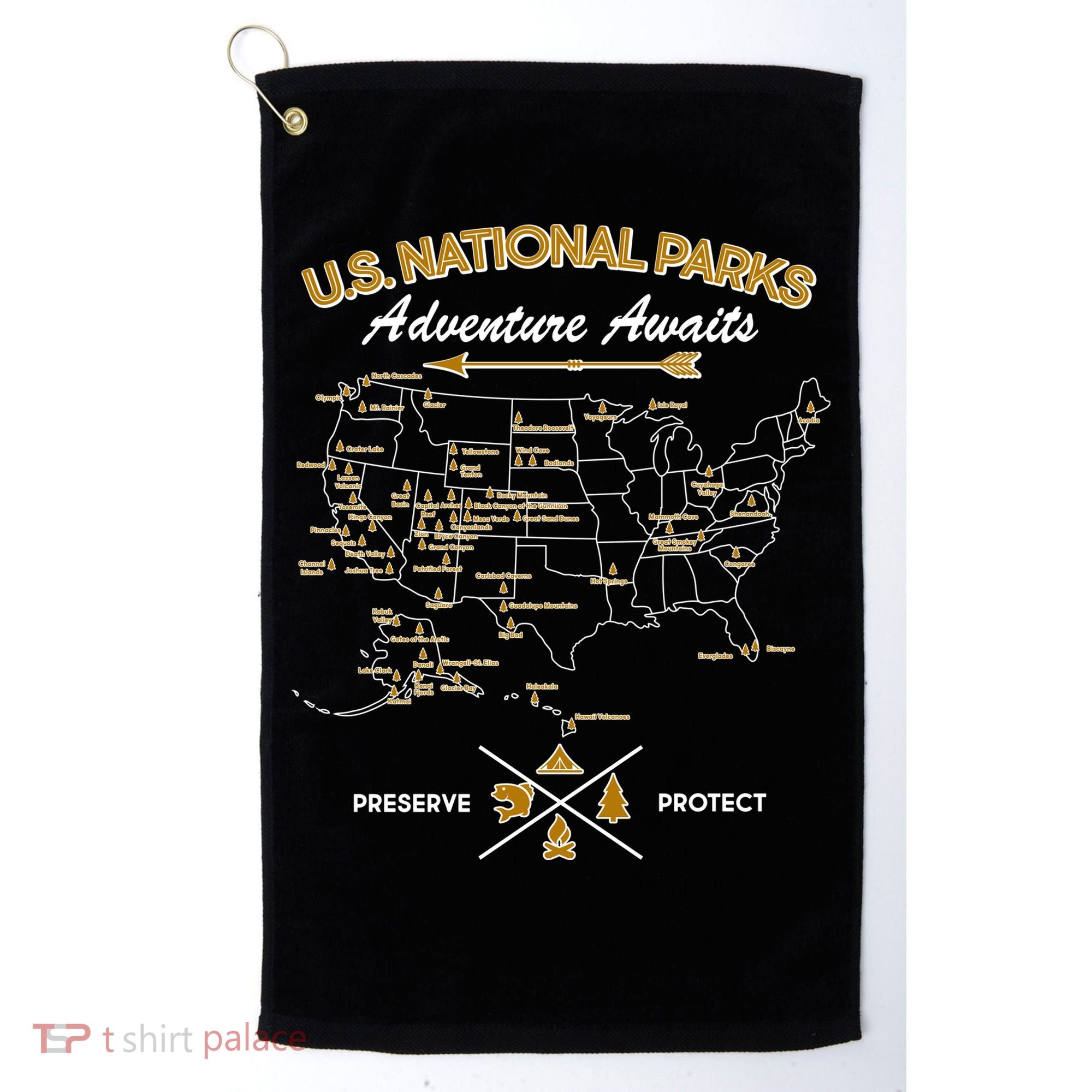 US National Parks Map Adventure Awaits Golf Towel