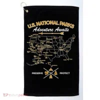 US National Parks Map Adventure Awaits Golf Towel thumb 0