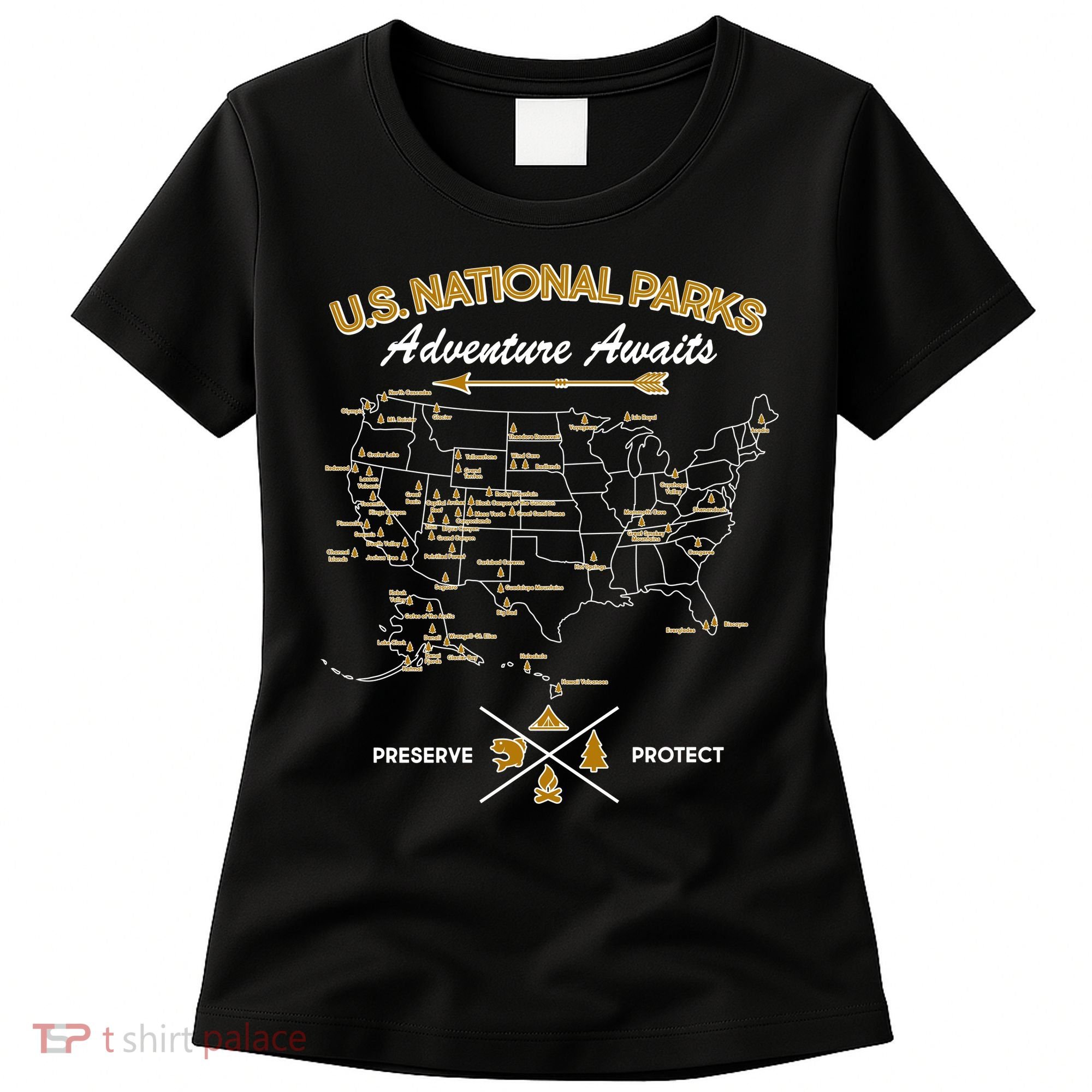 US National Parks Map Adventure Awaits Women's T-Shirt