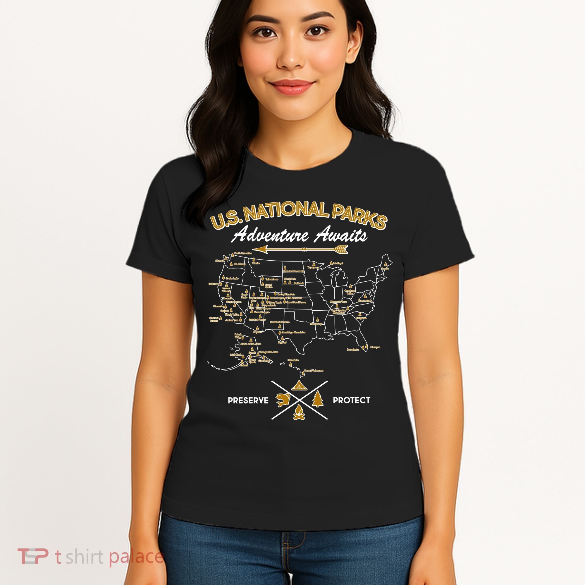 US National Parks Map Adventure Awaits Women's T-Shirt
