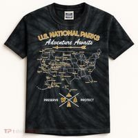 US National Parks Map Adventure Awaits Kids Tie-Dye T-Shirt thumb 0