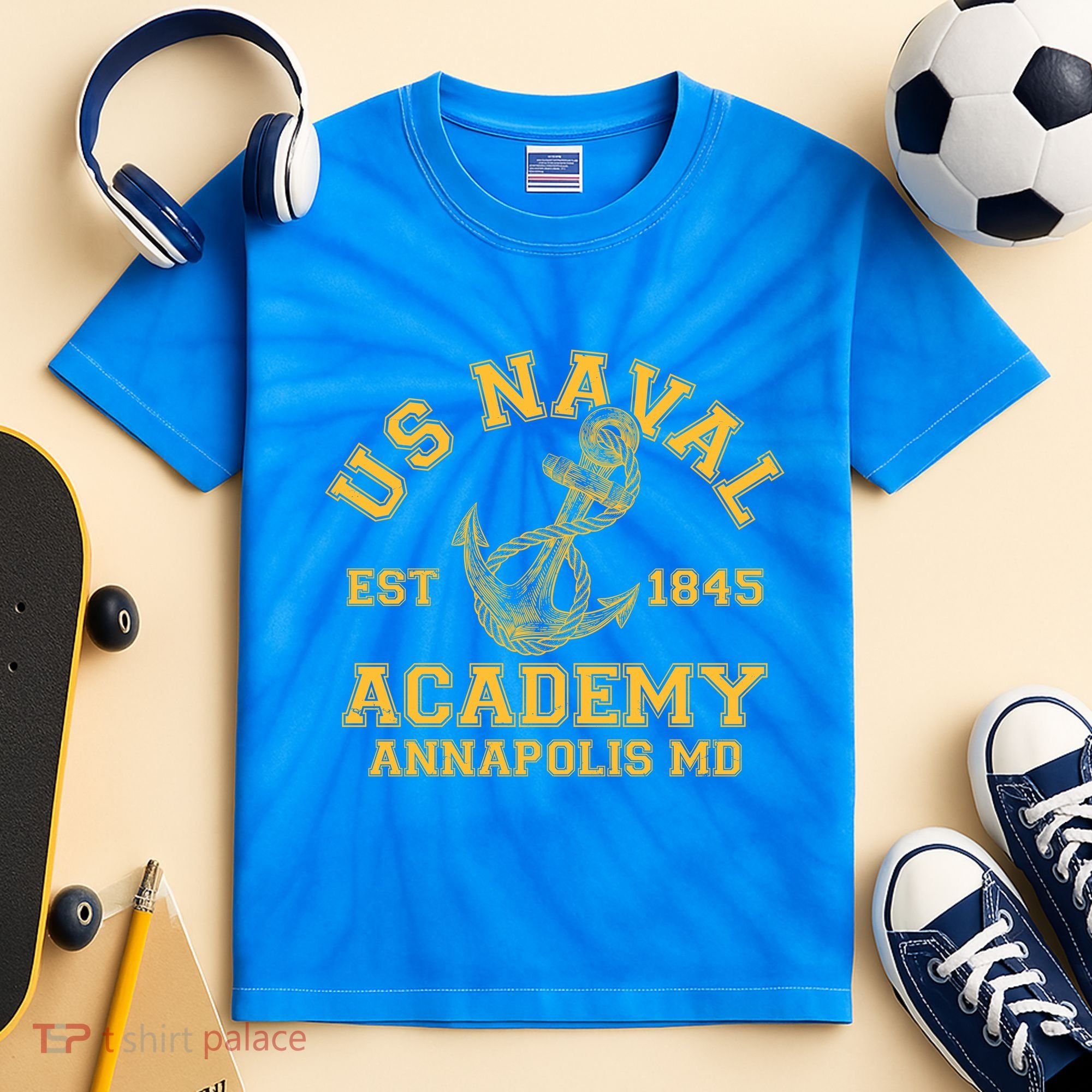US NAVAL Est 1845 Academy Annapolis MD Kids Tie-Dye T-Shirt