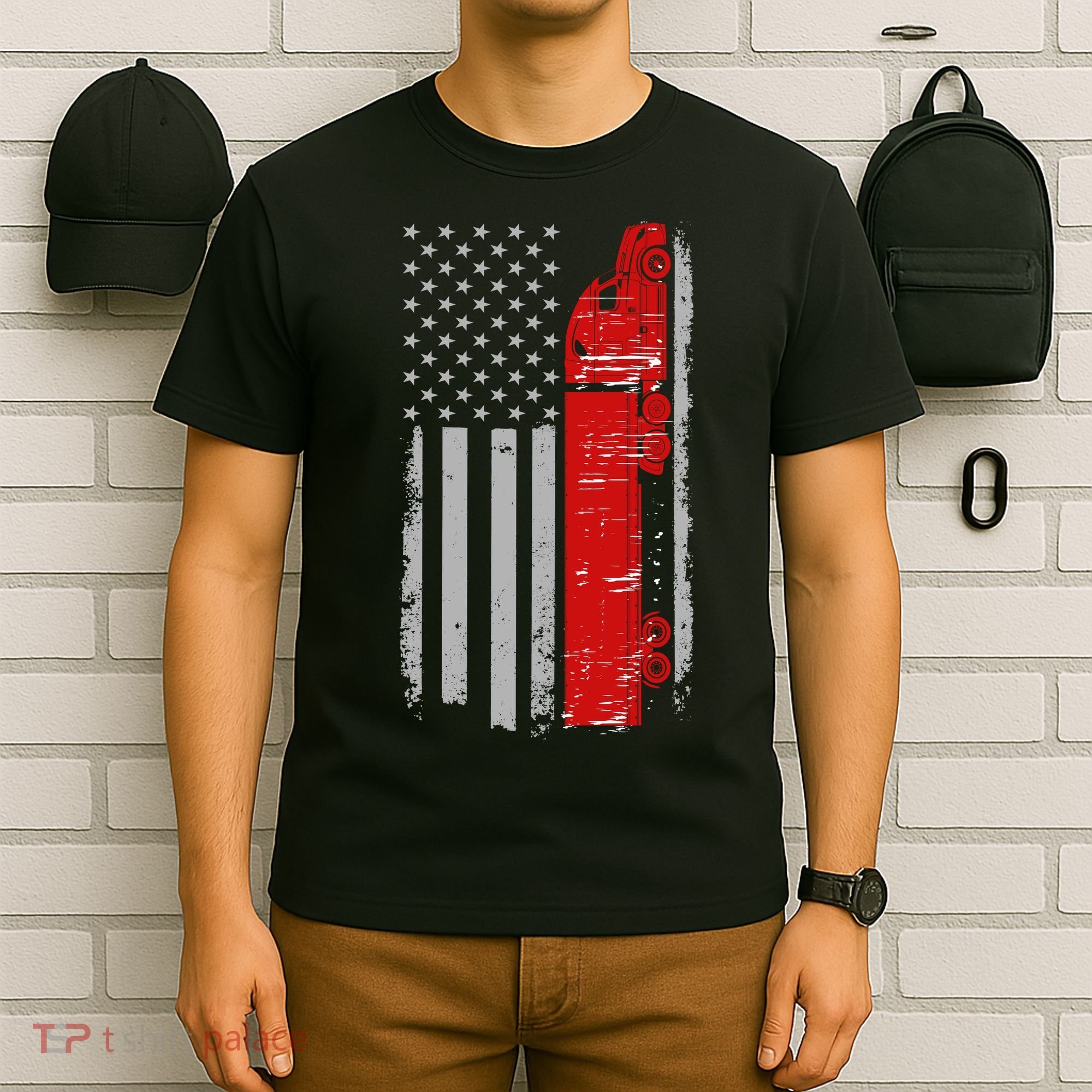 US Truck Driver USA Flag T-Shirt