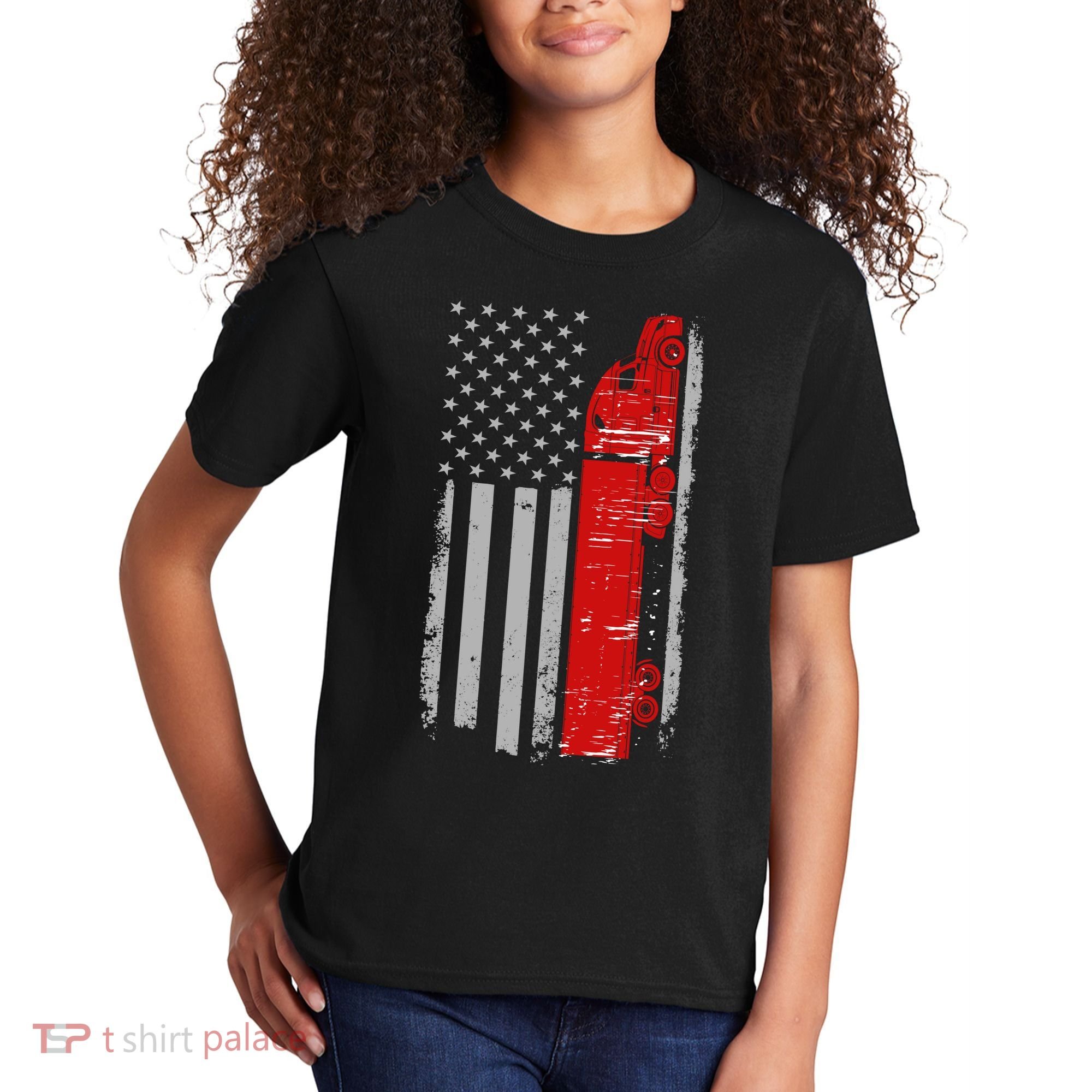 US Truck Driver USA Flag Kids T-Shirt