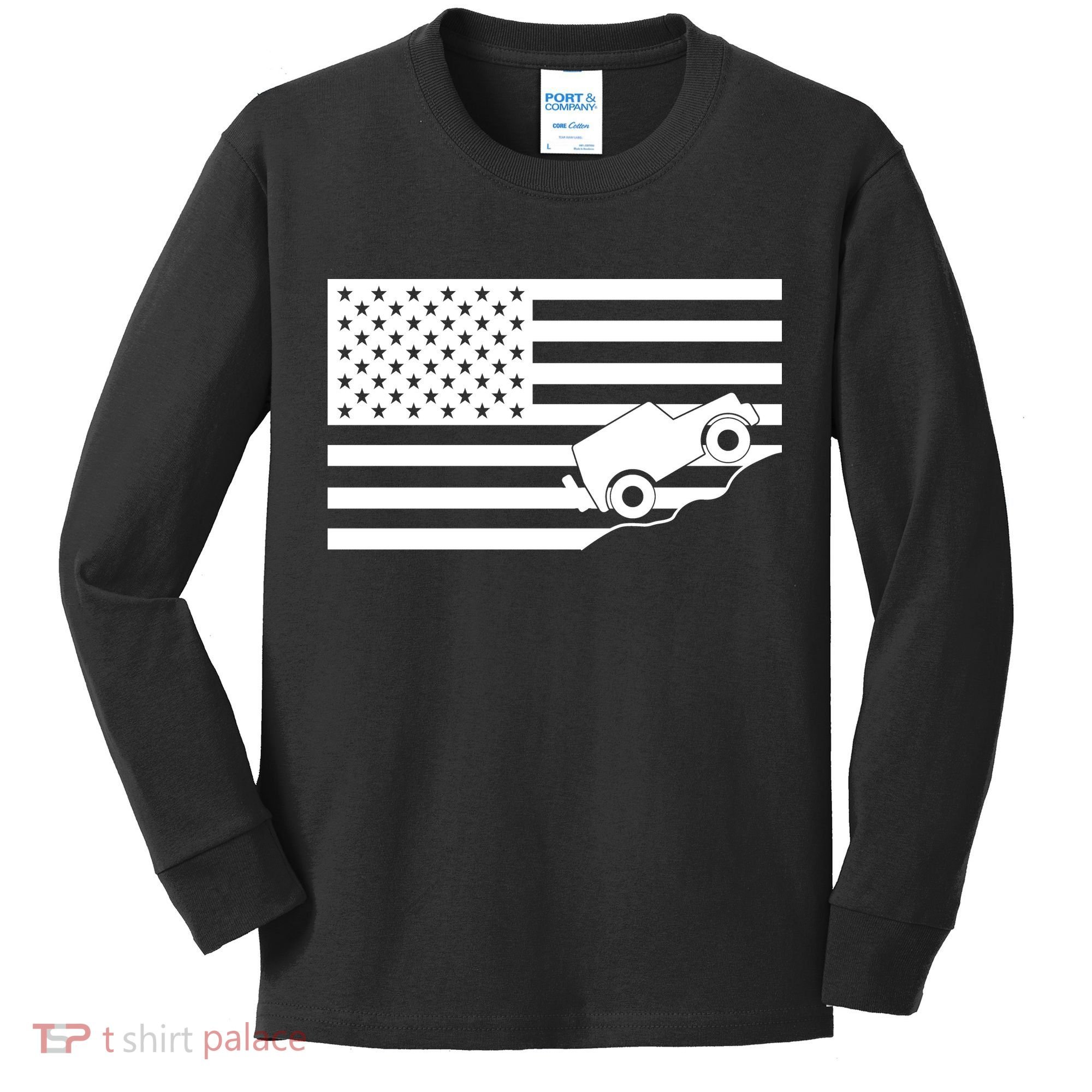 US Truck Simple Off-Roading Flag Kids Long Sleeve Shirt