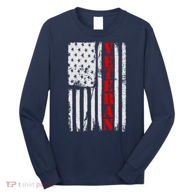 US Veterans Vintage American Flag Long Sleeve Shirt