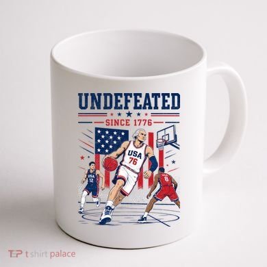 Undefeated Since 1776 Basketball USA Coffee Mug back