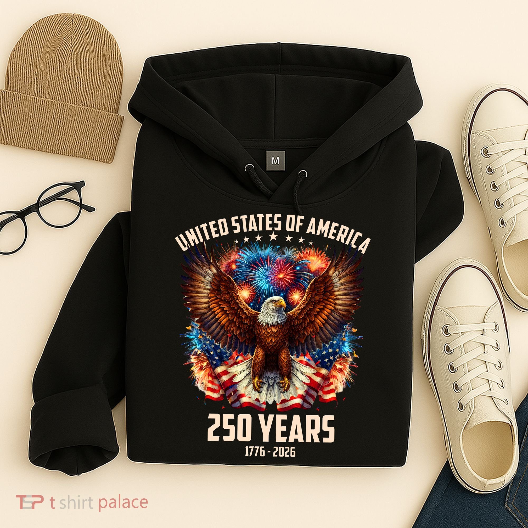 United States 250 Years 1776-2026  Fireworks Eagle Hoodie