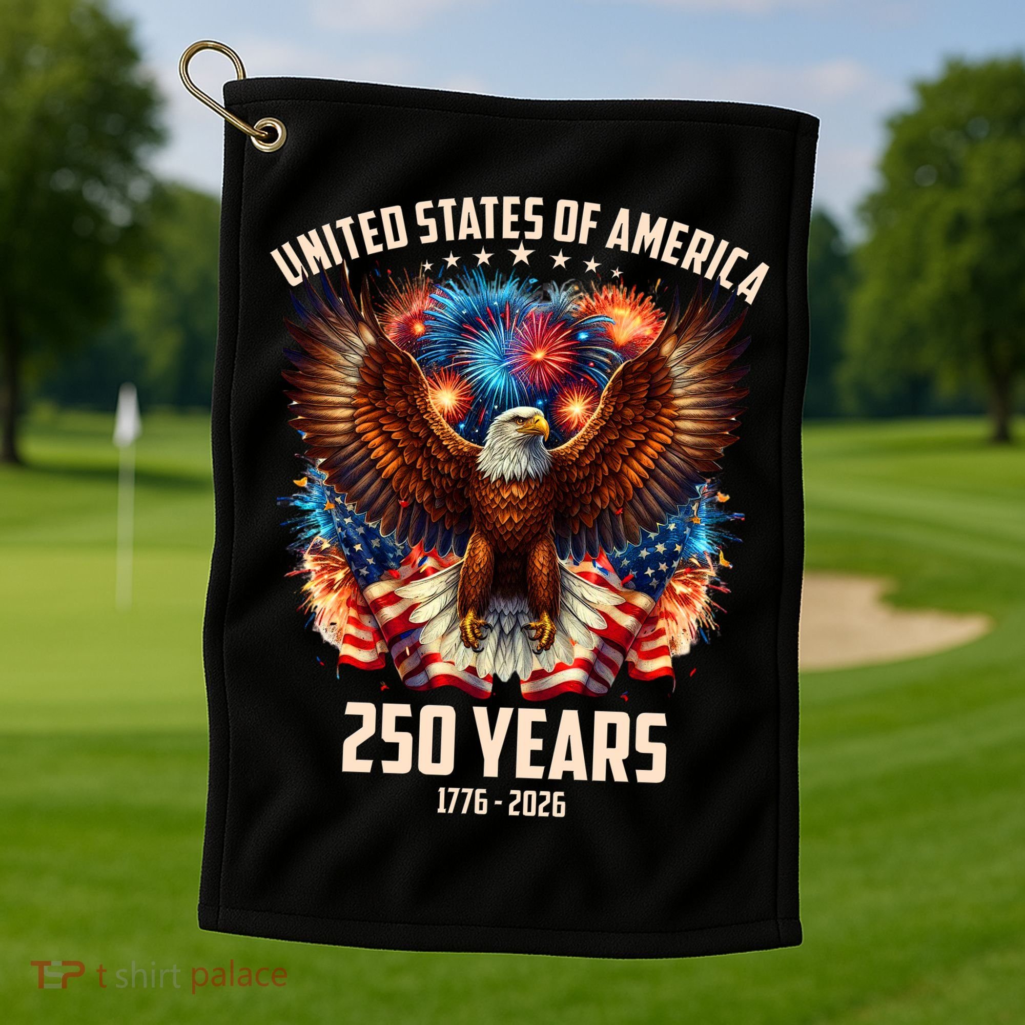 United States 250 Years 1776-2026  Fireworks Eagle Golf Towel