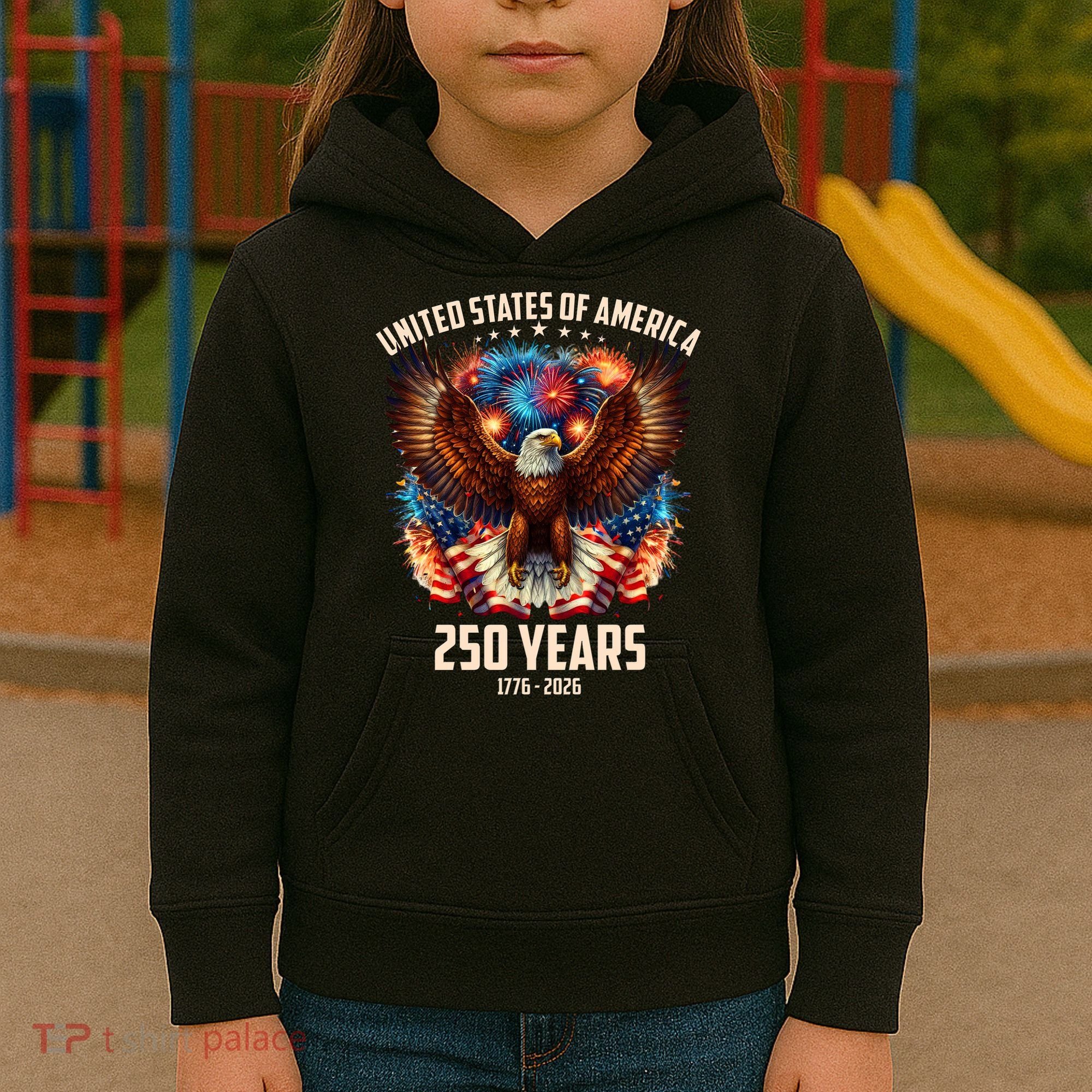 United States 250 Years 1776-2026  Fireworks Eagle Kids Hoodie