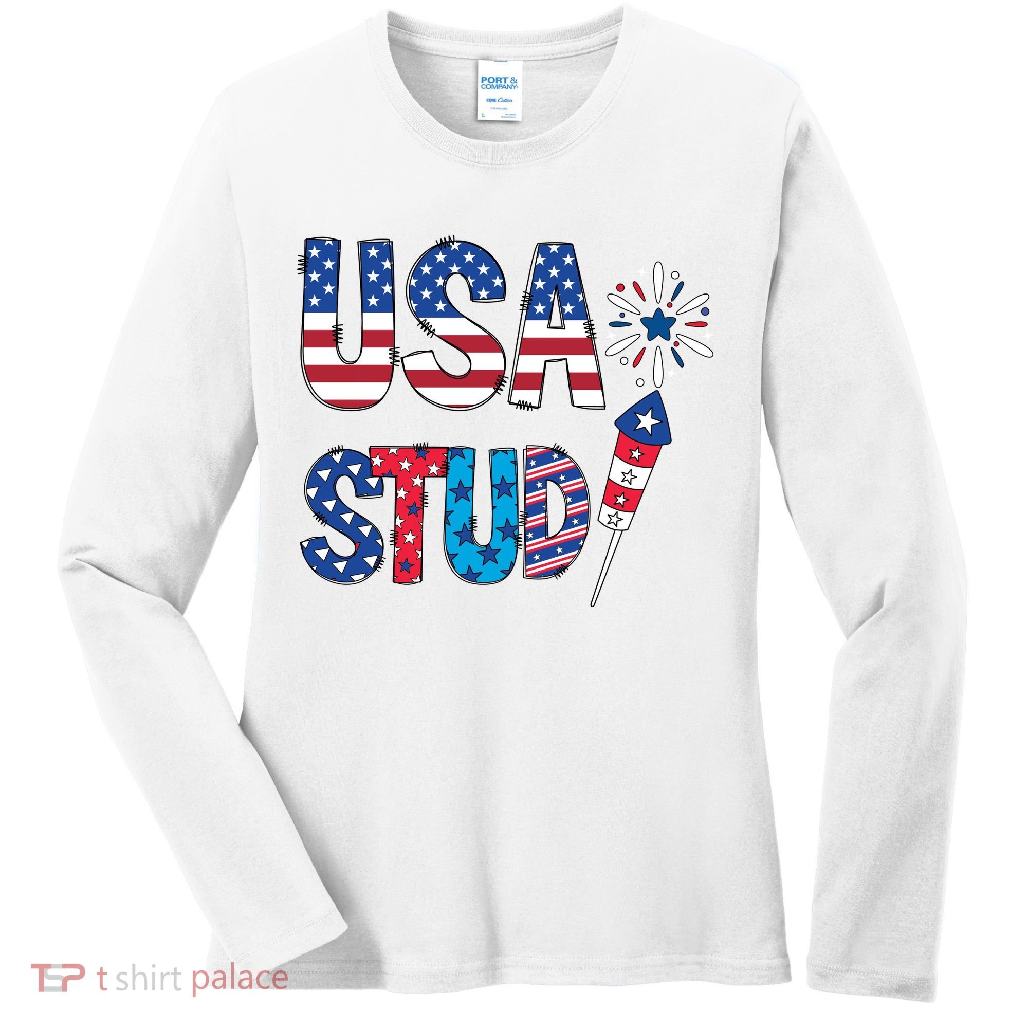 USA Stud 4th Of July Firework Cute Women's Long Sleeve Shirt