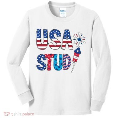 USA Stud 4th Of July Firework Cute Kids Long Sleeve Shirt