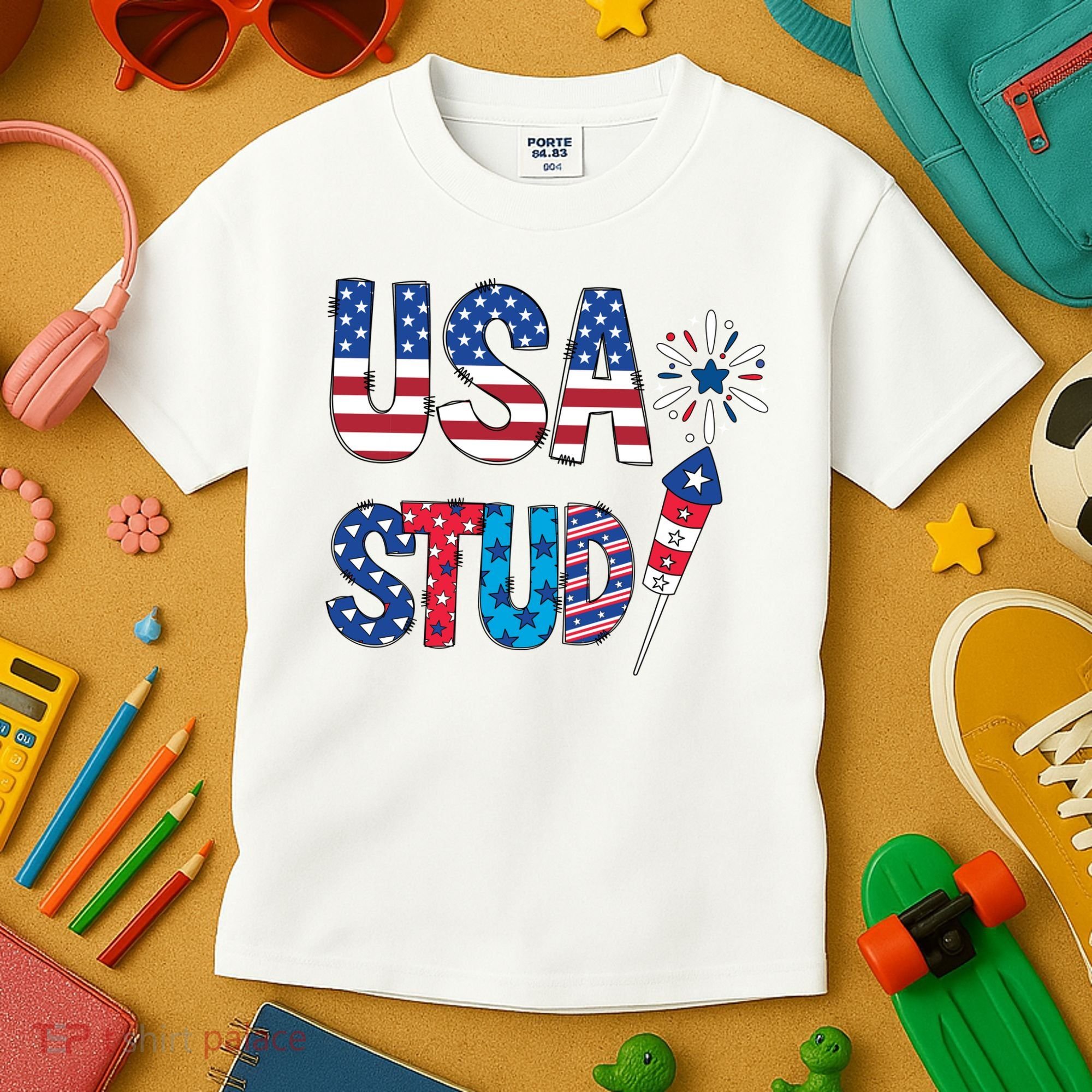 USA Stud 4th Of July Firework Cute Kids T-Shirt