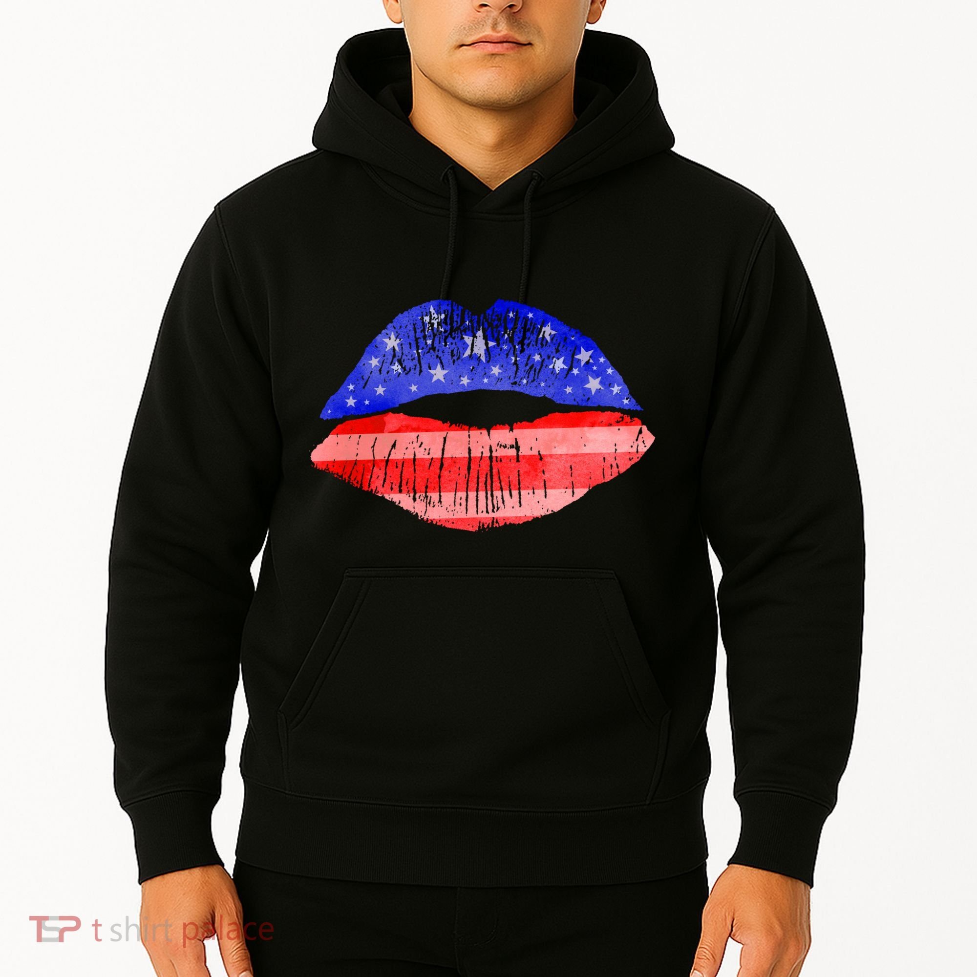USA American Flag Lipstick Print Hoodie