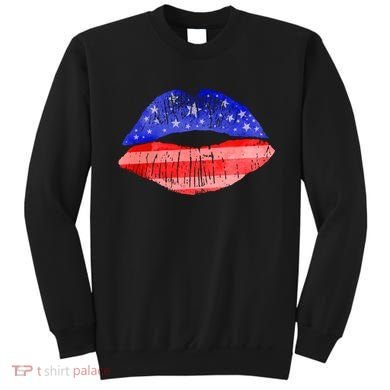 USA American Flag Lipstick Print Sweatshirt