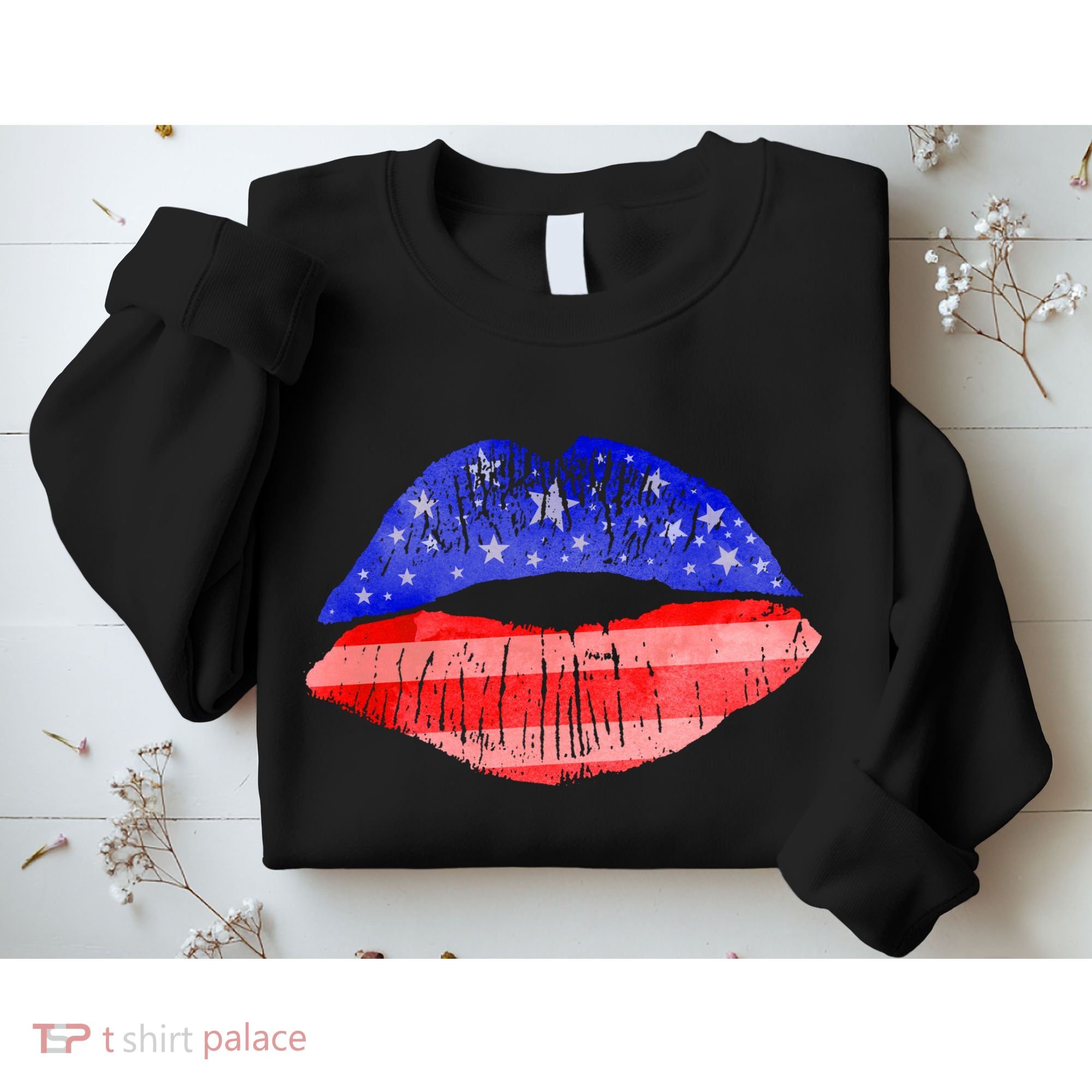 USA American Flag Lipstick Print Sweatshirt