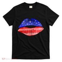 USA American Flag Lipstick Print T-Shirt thumb 0