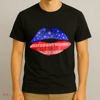USA American Flag Lipstick Print T-Shirt thumb 3