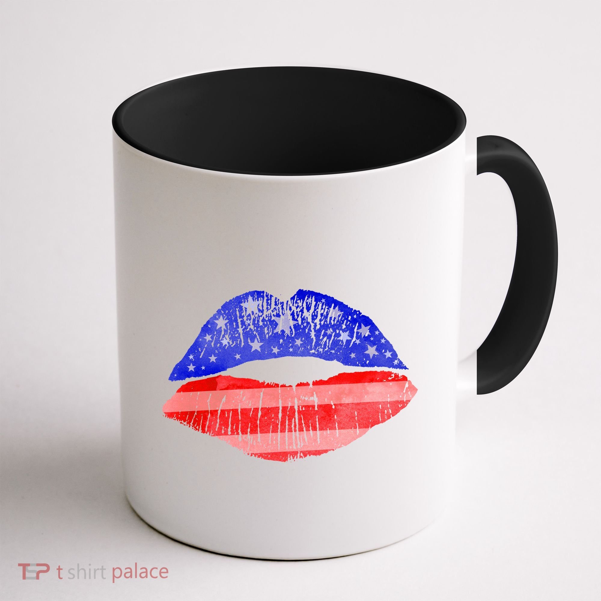 USA American Flag Lipstick Print Coffee Mug