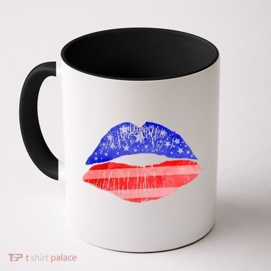 USA American Flag Lipstick Print Coffee Mug