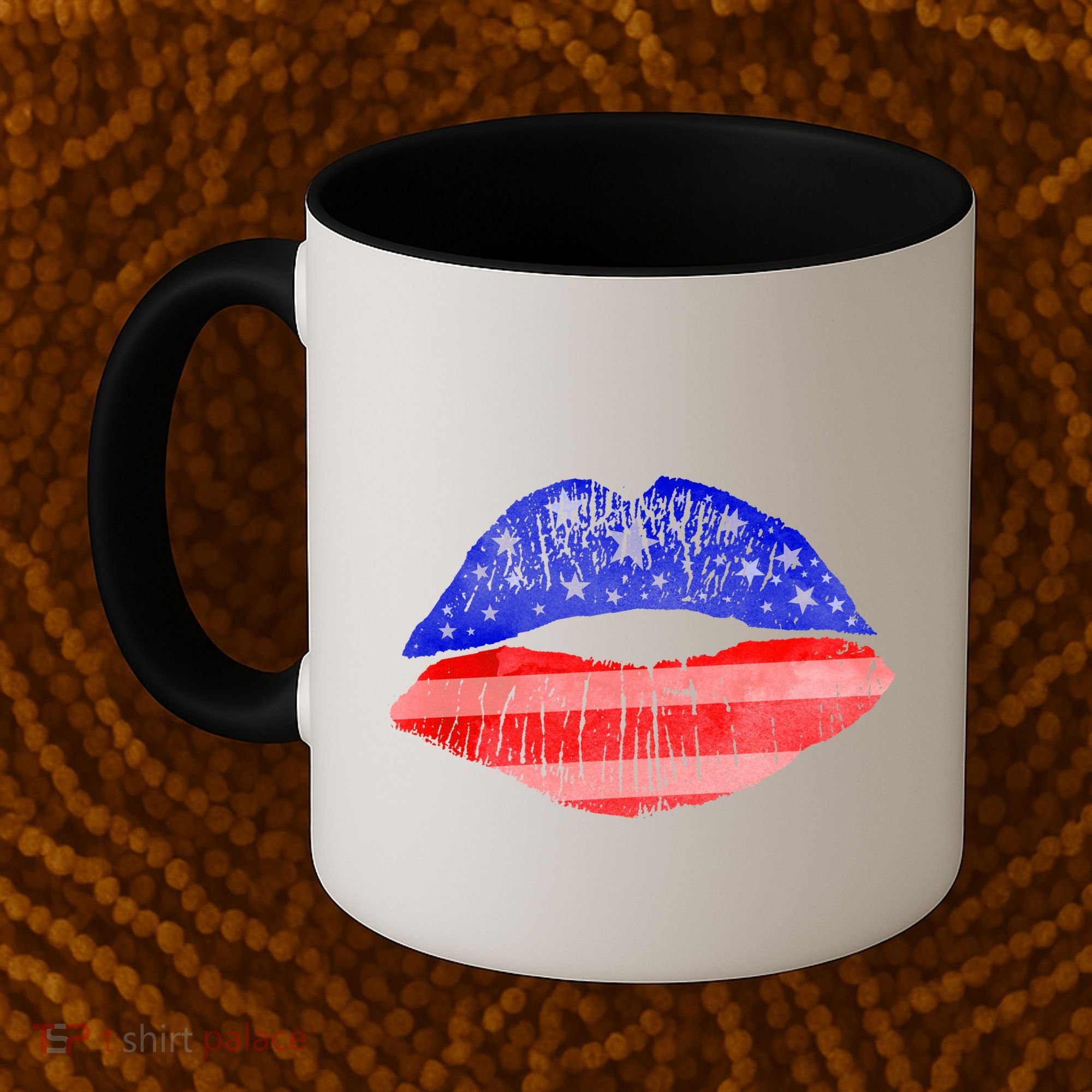 USA American Flag Lipstick Print Coffee Mug