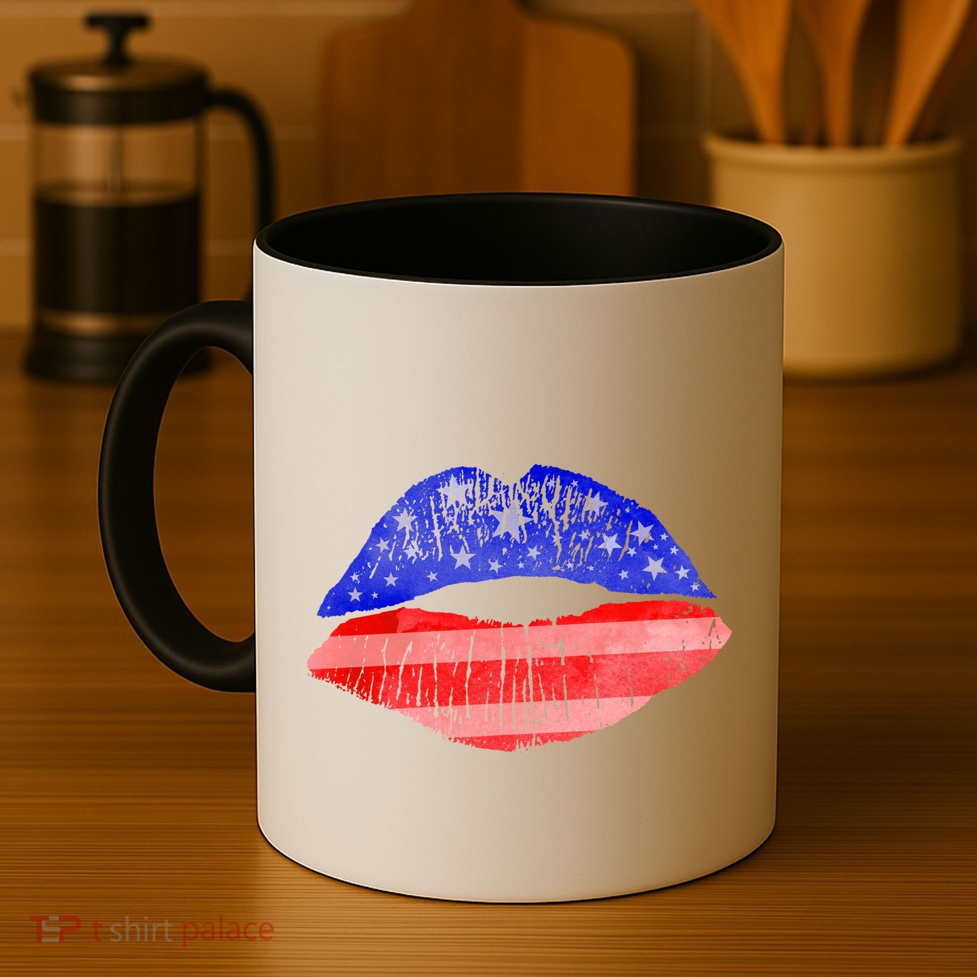 USA American Flag Lipstick Print Coffee Mug
