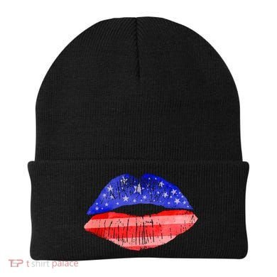 USA American Flag Lipstick Print Beanie
