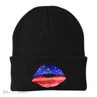 USA American Flag Lipstick Print Beanie thumb 0