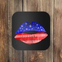 USA American Flag Lipstick Print Coaster thumb 0