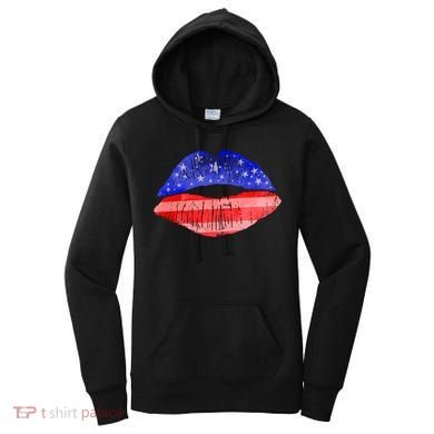 USA American Flag Lipstick Print Women's Hoodie