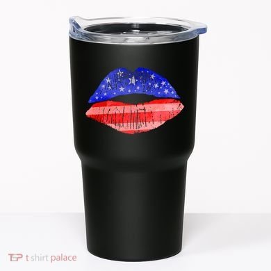 USA American Flag Lipstick Print Tumbler