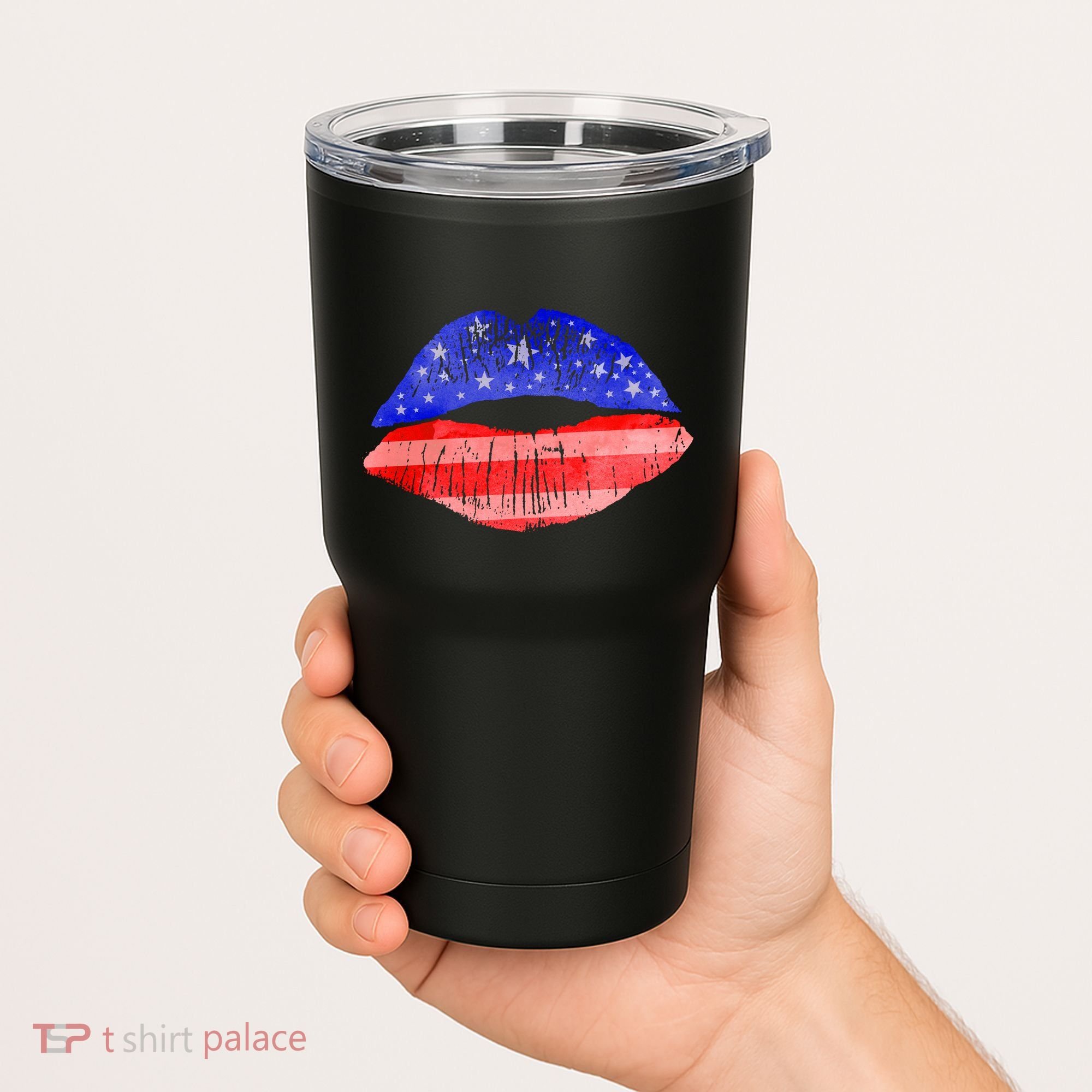 USA American Flag Lipstick Print Tumbler