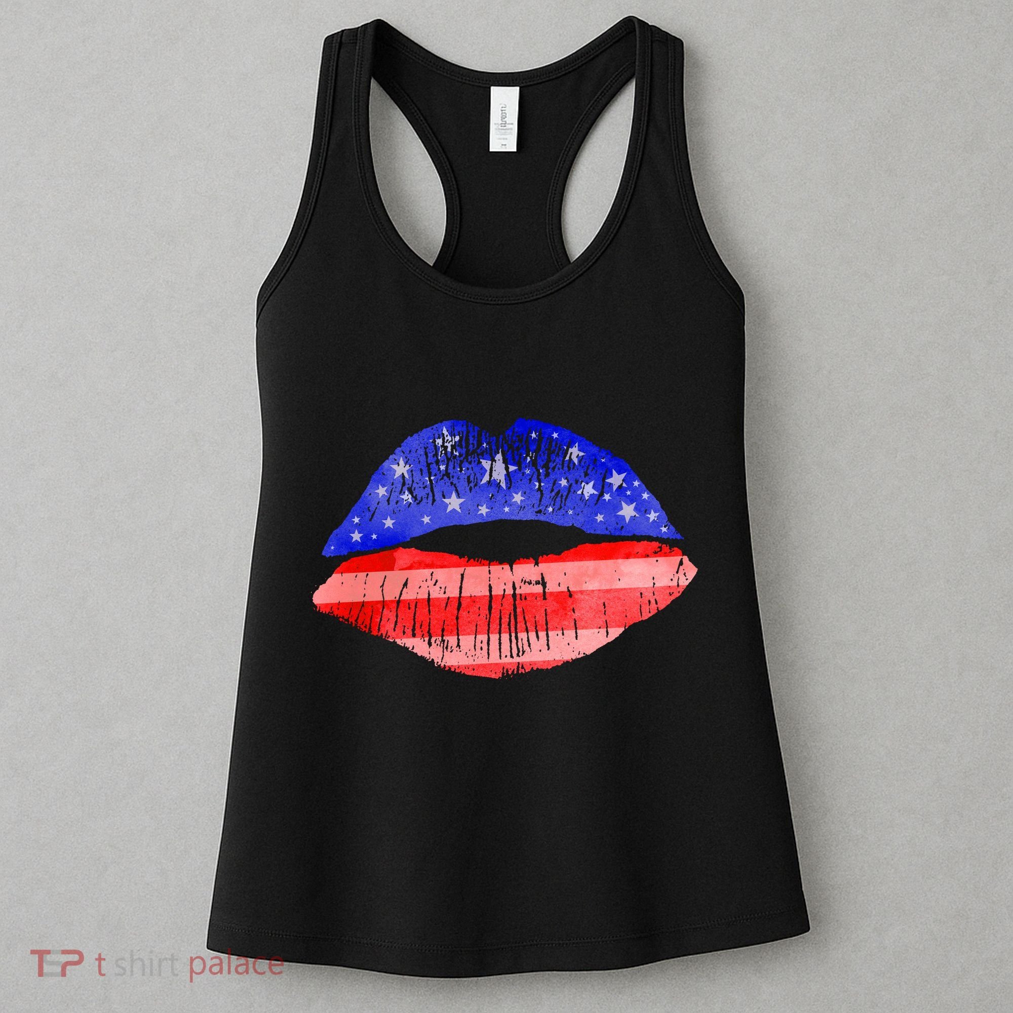 USA American Flag Lipstick Print Women's Tank Top