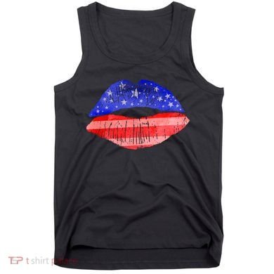 USA American Flag Lipstick Print Tank Top
