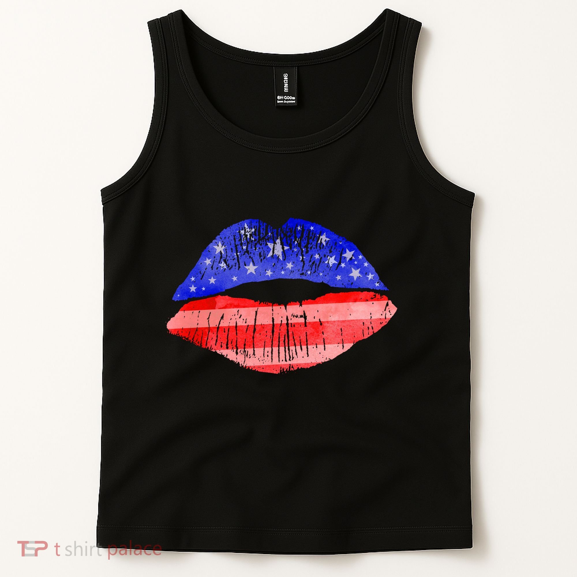 USA American Flag Lipstick Print Tank Top