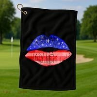 USA American Flag Lipstick Print Golf Towel thumb 1