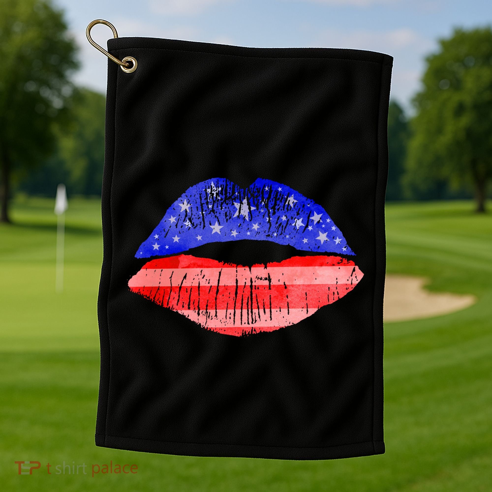 USA American Flag Lipstick Print Golf Towel