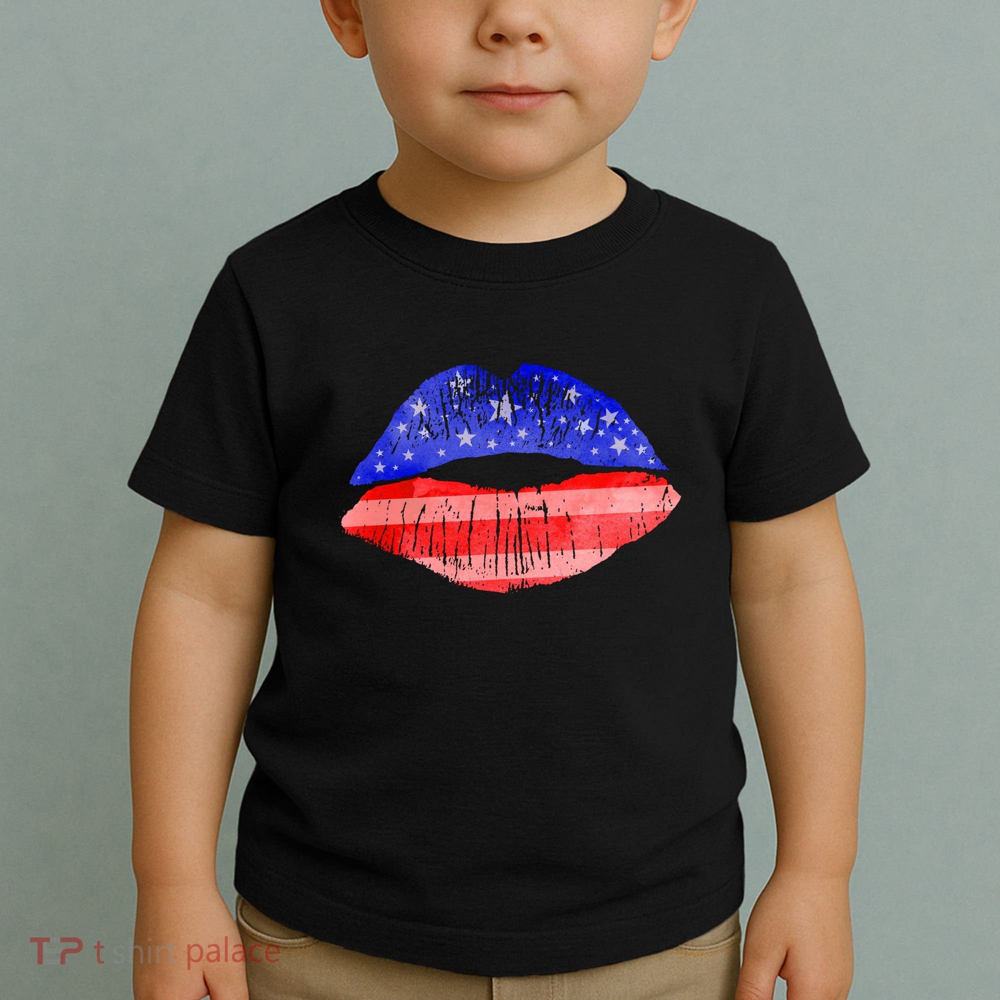 USA American Flag Lipstick Print Toddler T-Shirt