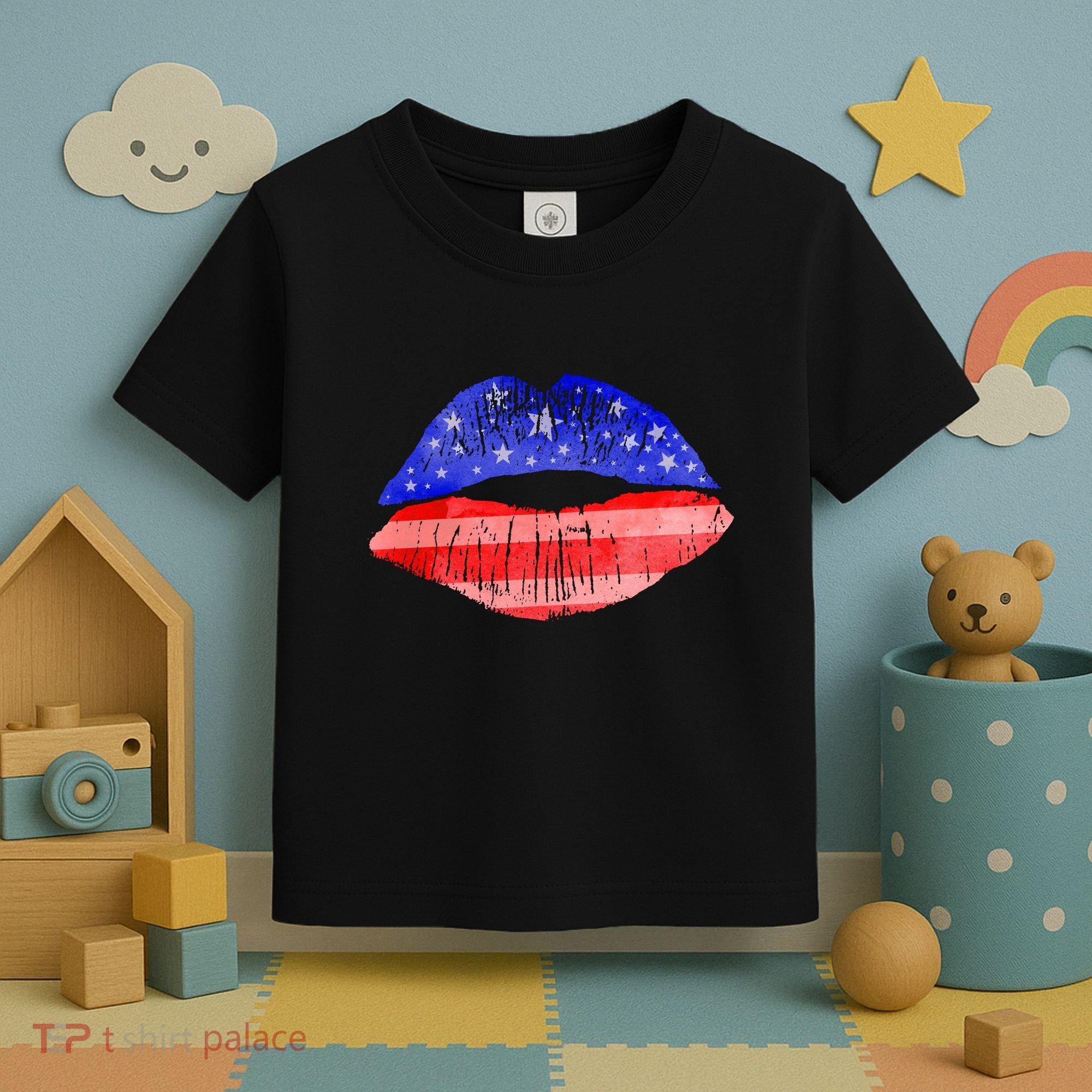 USA American Flag Lipstick Print Toddler T-Shirt
