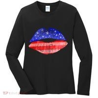 USA American Flag Lipstick Print Women's Long Sleeve Shirt thumb 0