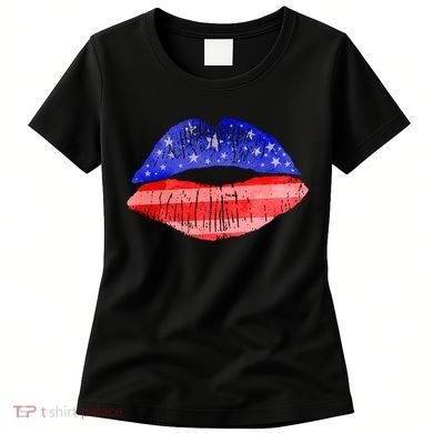 USA American Flag Lipstick Print Women's T-Shirt