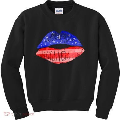 USA American Flag Lipstick Print Kids Sweatshirt