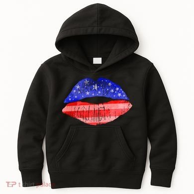 USA American Flag Lipstick Print Kids Hoodie