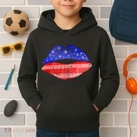 USA American Flag Lipstick Print Kids Hoodie thumb 2