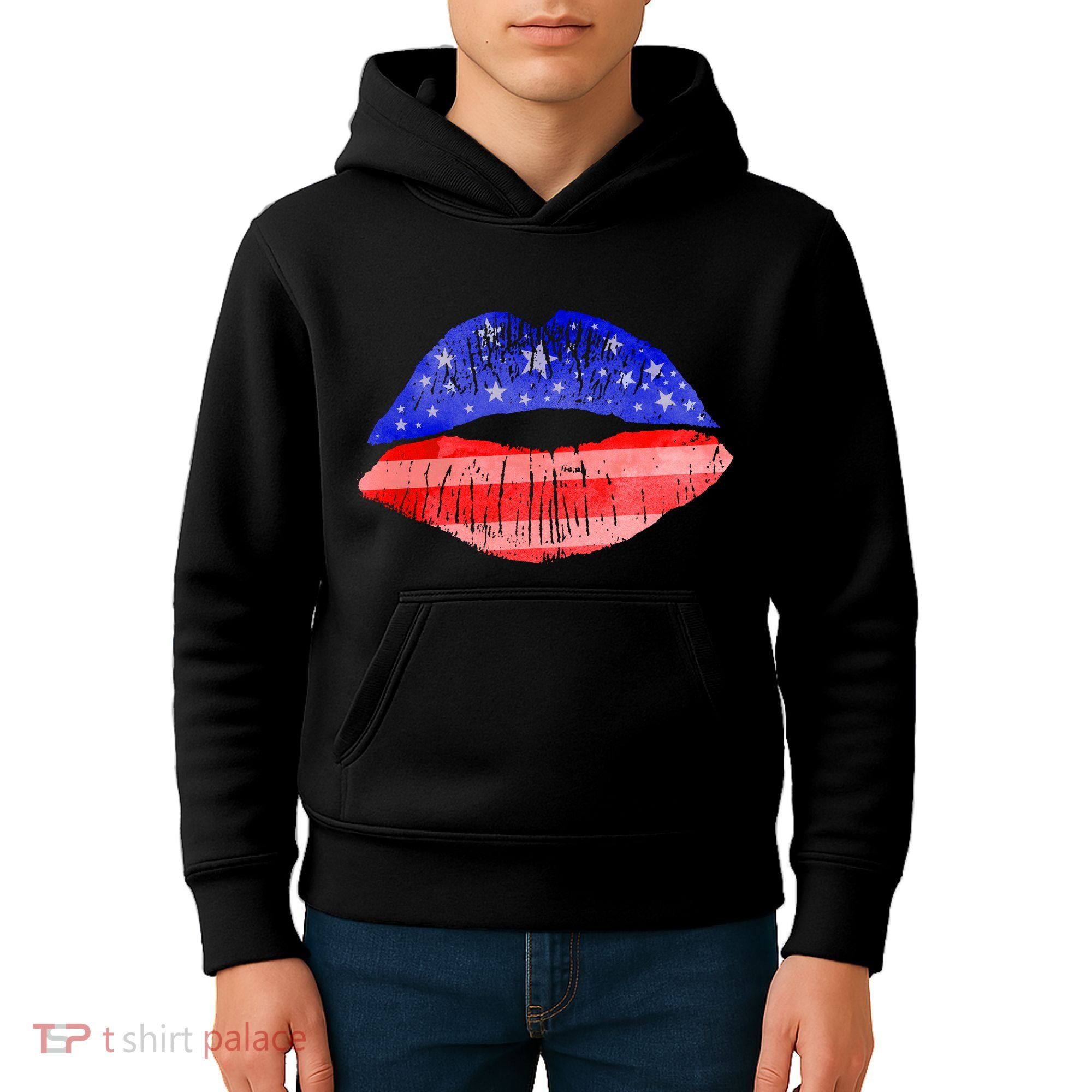 USA American Flag Lipstick Print Kids Hoodie
