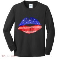 USA American Flag Lipstick Print Kids Long Sleeve Shirt thumb 0
