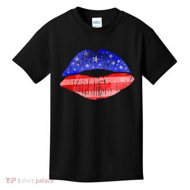 USA American Flag Lipstick Print Kids T-Shirt